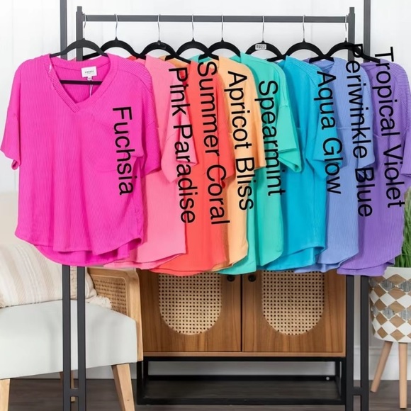 Andree Spearmint Ribbed V-Neck Top, M - Picture 4 of 6